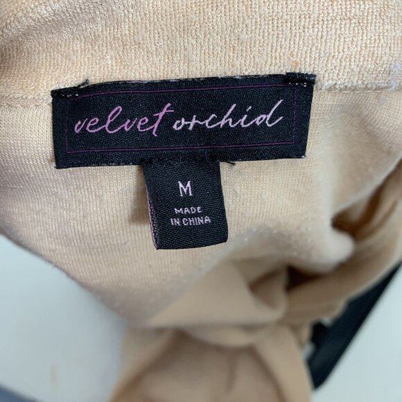 Velvet Orchid Sz Medium Polo Top Light Brown Velour Short Sleeve Collared V Neck - Picture 3 of 5